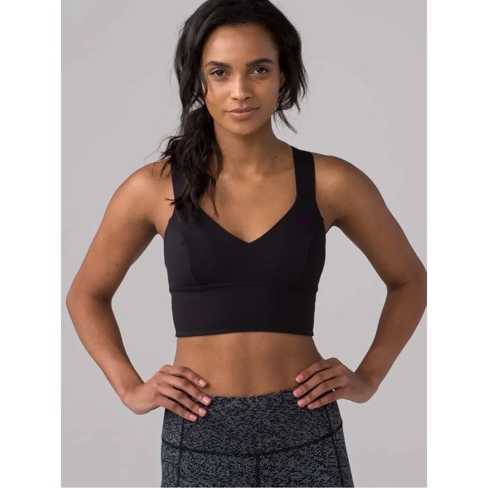 Lululemon Black V-Neck Longline Cross Back Sports Bra Size 4 W2AIWS